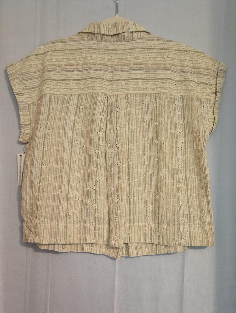 Liverpool Cream Striped Eyelet Short Sleeve Button-Front Shirt Size XLP - Picture 6 of 10